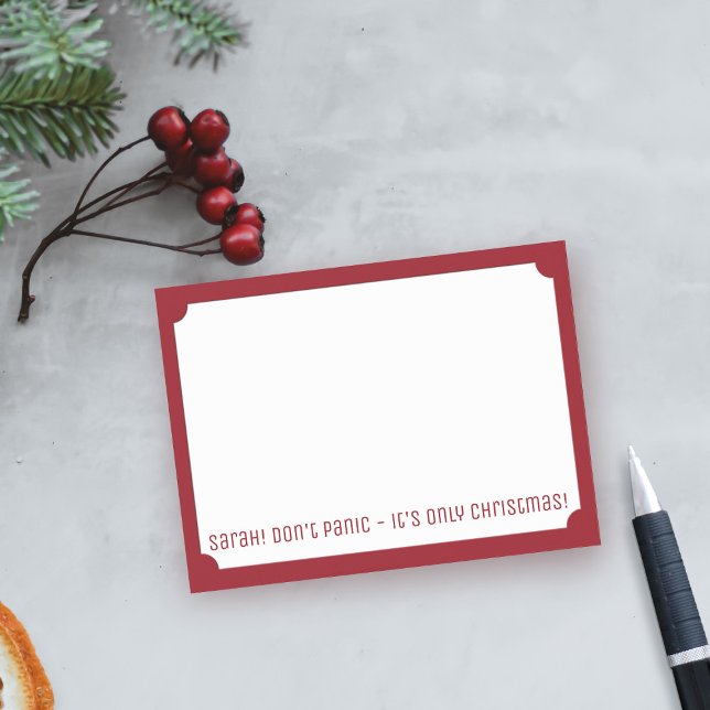 Funny Christmas Don't Panic Name Red and White Post-it Notes (Don't Panic! It's only Christmas! Fun and festive post it notes just for you this Holiday Season)