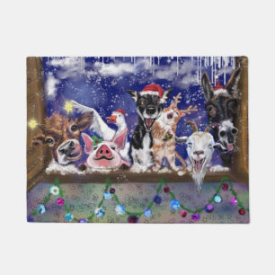 Funny Christmas Doormat Gift with Happy Farm Party