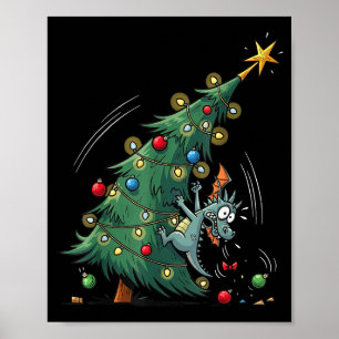 Funny Christmas Dragon Wrecking The Tree Holiday P Poster