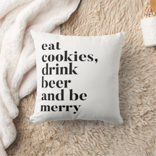 Funny Christmas Drink Beer Be Merry Plaid Cushion