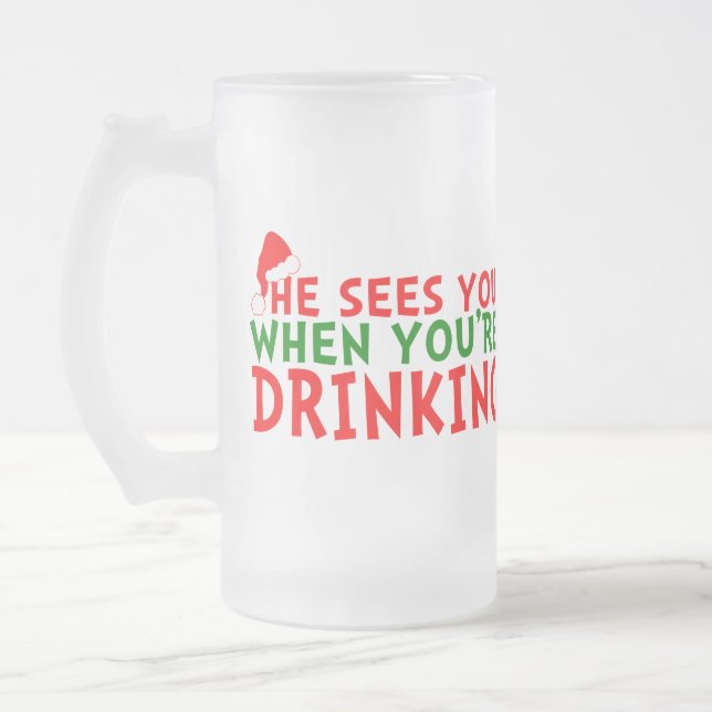 Funny Christmas drinking lovers Frosted Glass Beer Mug (Left)