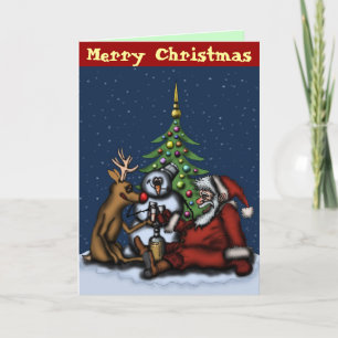 Funny Christmas drinking party cartoon art card