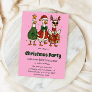 Funny Christmas Ducks on Pink   Cute Holiday       Invitation
