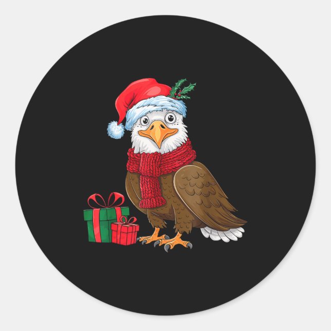 Funny Christmas Eagle Patriotic Bald Eagle With Sa Classic Round Sticker (Front)