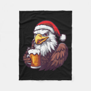 Funny Christmas Eagle With Beer Comic Fleece Blanket