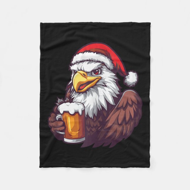 Funny Christmas Eagle With Beer Comic  Fleece Blanket (Front)