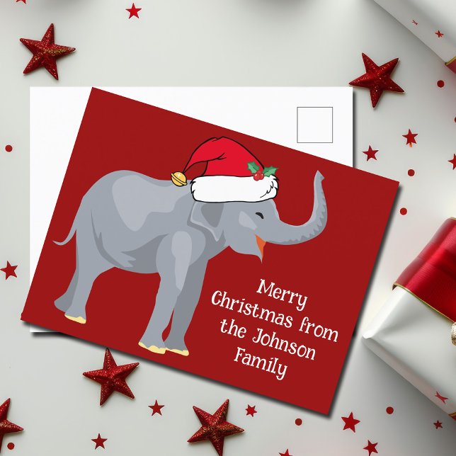 Funny Christmas Elephant in Cute Red Santa Hat Postcard (Creator Uploaded)