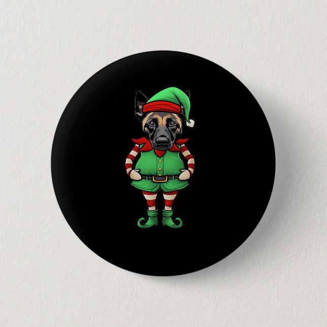 Funny Christmas Elf Belgian Malinois Dog Classic T 6 Cm Round Badge (Front)
