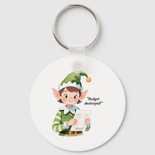 Funny Christmas Elf Budget Destroyed Holiday Humor Key Ring