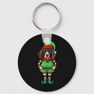 Funny Christmas Elf English Springer Spaniel Dog Key Ring