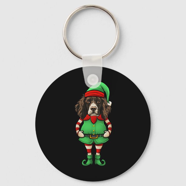 Funny Christmas Elf English Springer Spaniel Dog  Key Ring (Front)