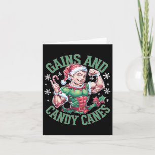 Funny Christmas Elf Gym Workout Gains And Candy Ca Card