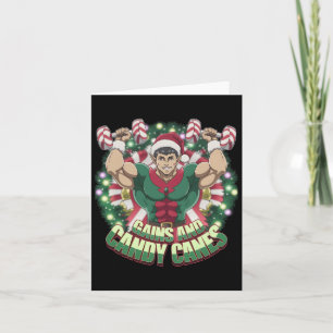 Funny Christmas Elf Gym Workout Gains And Candy Ca Card