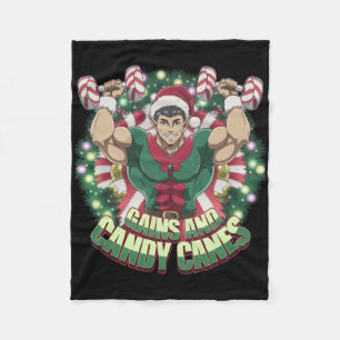 Funny Christmas Elf Gym Workout Gains And Candy Ca Fleece Blanket