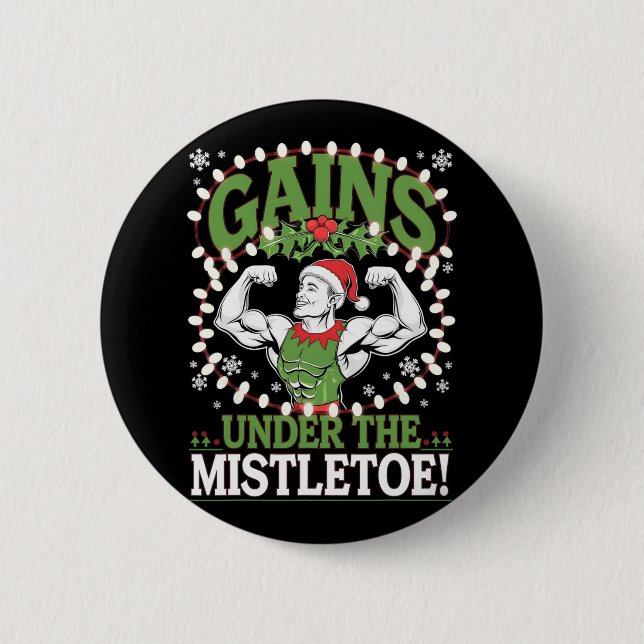 Funny Christmas Elf Gym Workout Gains Under The Mi 6 Cm Round Badge (Front)