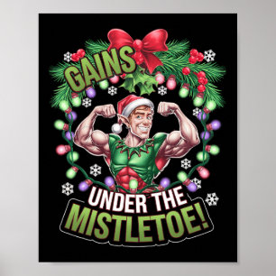 Funny Christmas Elf Gym Workout Gains Under The Mi Poster