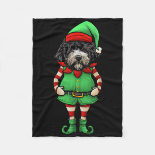 Funny Christmas Elf Portuguese Water Dog Fleece Blanket