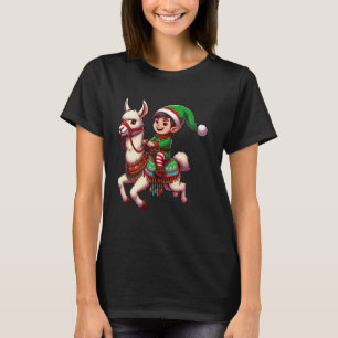 Funny Christmas Elf Riding Llama Xmas Boys Girls K T-Shirt