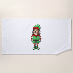 Funny Christmas Elf Shetland Sheepdog Dog Sheltie Beach Towel