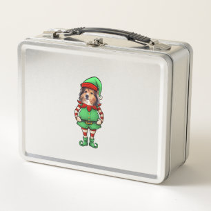 Funny Christmas Elf Shetland Sheepdog Dog Sheltie Metal Lunch Box