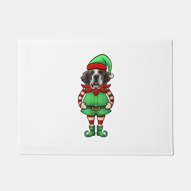 Funny Christmas Elf St Bernard Dog Saint Bernard  Doormat (Front)