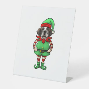 Funny Christmas Elf St Bernard Dog Saint Bernard  Pedestal Sign