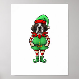 Funny Christmas Elf St Bernard Dog Saint Bernard  Poster