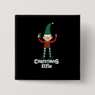 Funny Christmas Elfie 15 Cm Square Badge