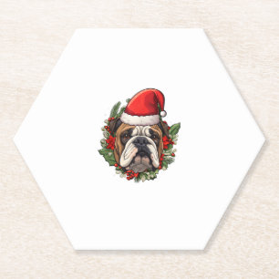 Funny Christmas English Bulldog Paper Coaster