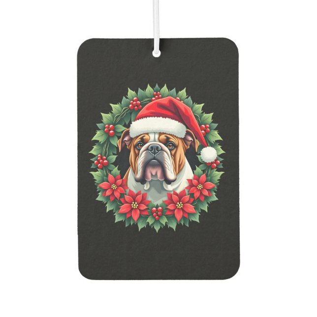 Funny Christmas English Bulldog Tank Top Car Air Freshener (Front)