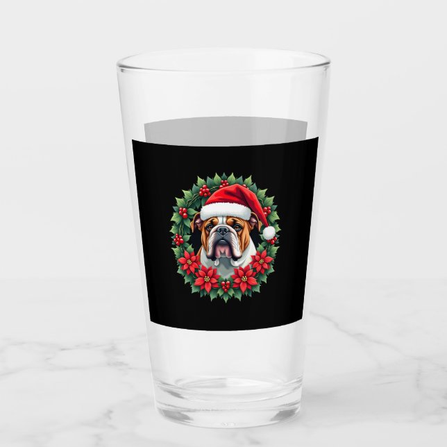 Funny Christmas English Bulldog Tank Top Glass (Front)