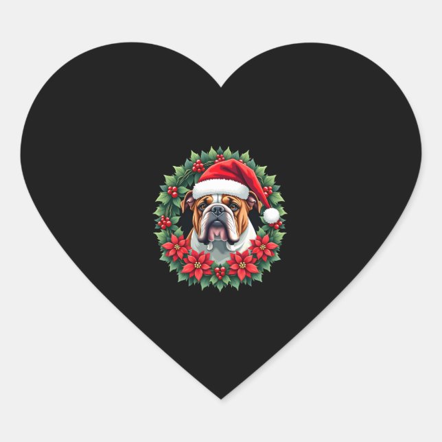 Funny Christmas English Bulldog Tank Top Heart Sticker (Front)