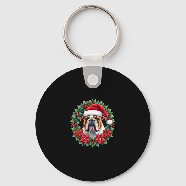 Funny Christmas English Bulldog Tank Top Key Ring (Front)