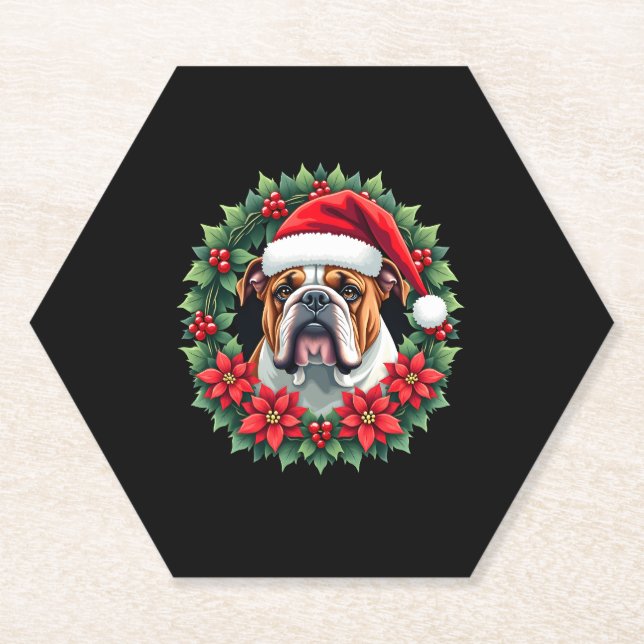 Funny Christmas English Bulldog Tank Top Paper Coaster (Front)