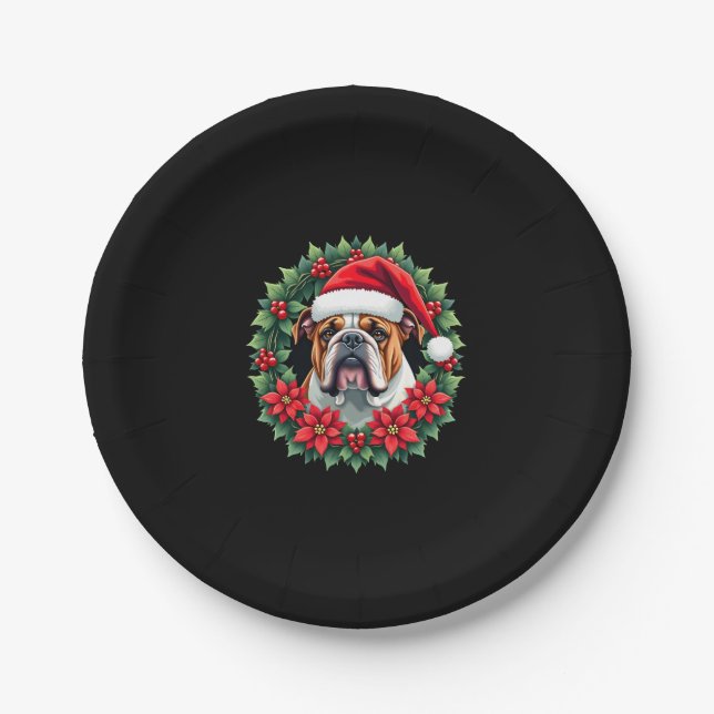 Funny Christmas English Bulldog Tank Top Paper Plate (Front)