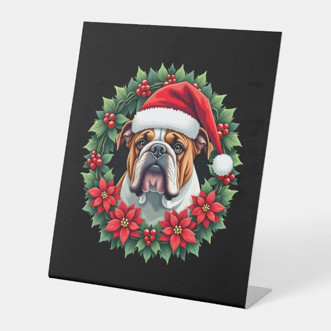 Funny Christmas English Bulldog Tank Top Pedestal Sign (Front)