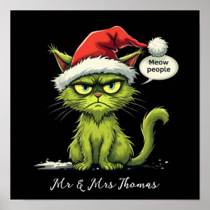 Funny Christmas "Ew People" Meowy Cat Lovers Poster