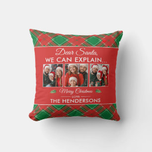 Funny Christmas Family Photo Plaid Holiday Cushion