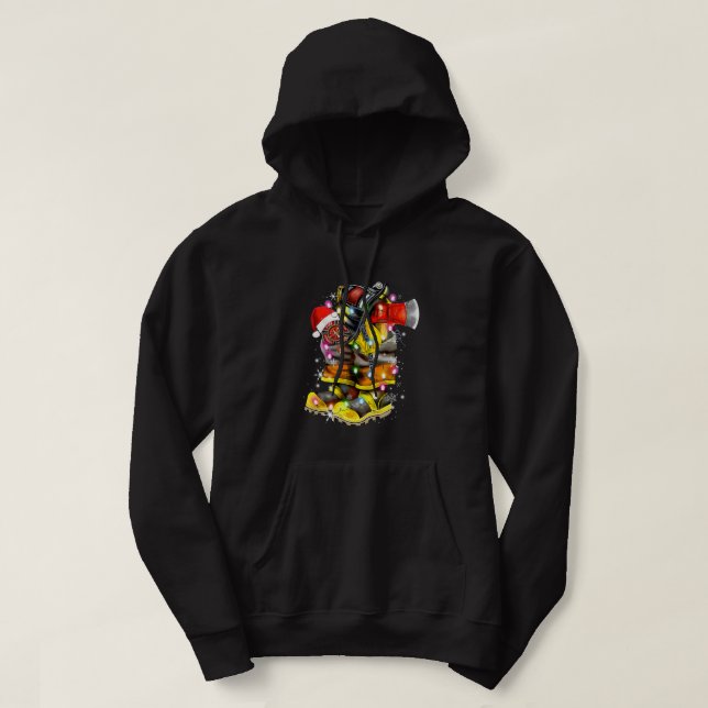 Funny Christmas Firefighter Christmas Shoes T-Shir Hoodie (Design Front)