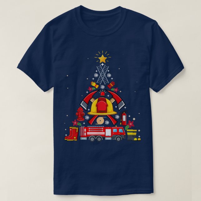 Funny Christmas Firefighter Truck Christmas Tree X T-Shirt (Design Front)
