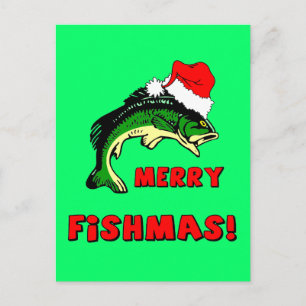 Funny Christmas fishing Holiday Postcard