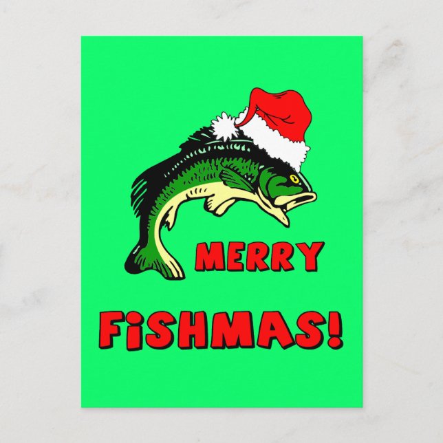 Funny Christmas fishing Holiday Postcard (Front)