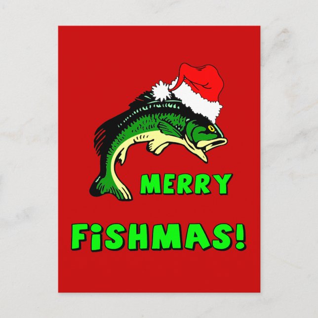 Funny Christmas fishing Holiday Postcard (Front)