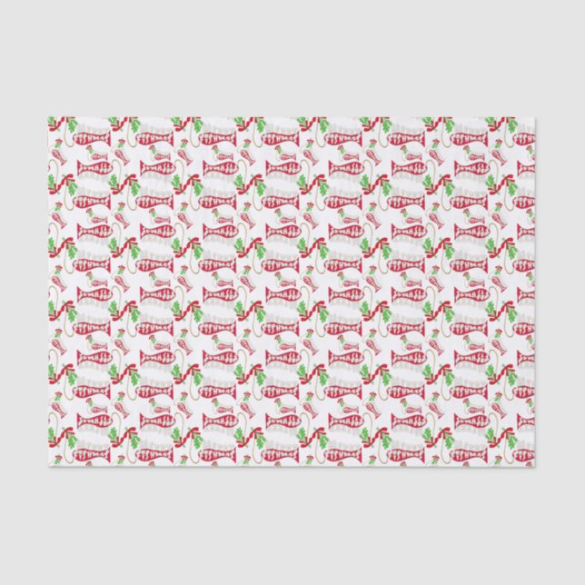 Funny Christmas Fishing Merry Fishmas ♫♥ Tissue Paper (Front)