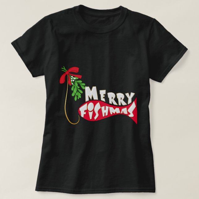 Funny Christmas Fishing Shirt -Merry Fishmas (Design Front)