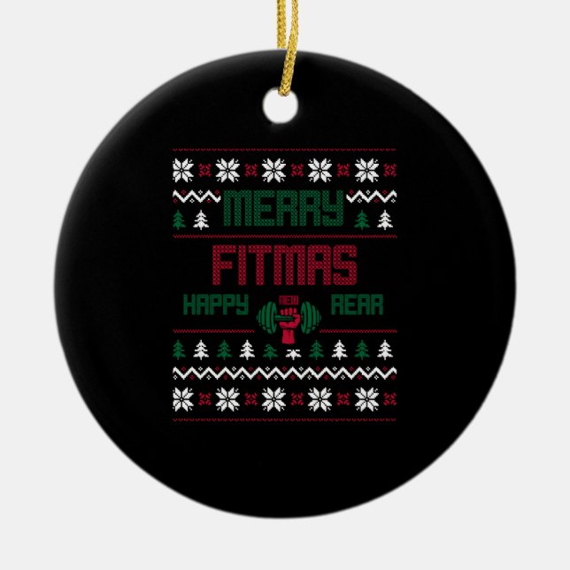 Funny christmas fitness product - perfect gift ceramic tree decoration (Front)
