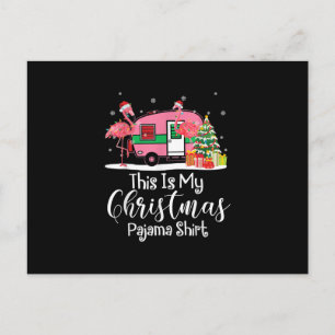 Funny Christmas Flamingo Camper Gifts Announcement Postcard