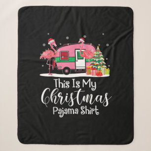 Funny Christmas Flamingo Camper Gifts Sherpa Blanket