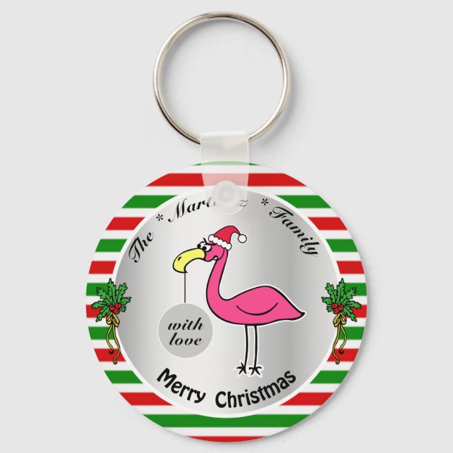 Funny Christmas Flamingo Red and Green Cute Humour Key Ring (Front)