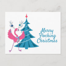 Funny Christmas Flamingo Reindeer Holiday Greeting